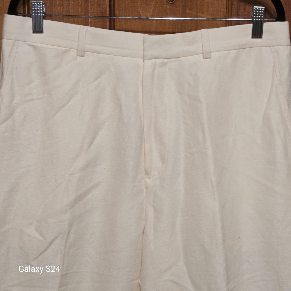 Austin Reed London Mens 34x30 Linen Silk Blend Dress Pants Off White Cream Flat